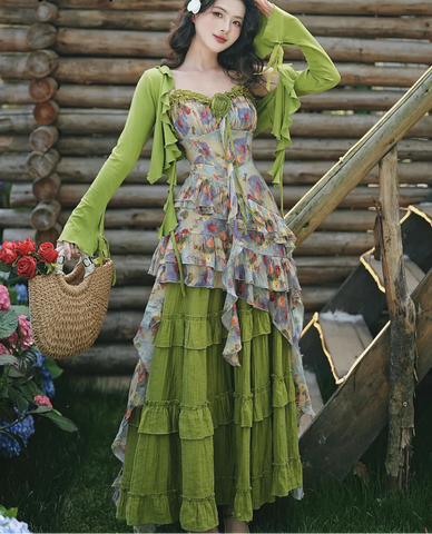 Enchanted Forest Nymph Set Green Witch Cottage Fairy Goblincore Outfit