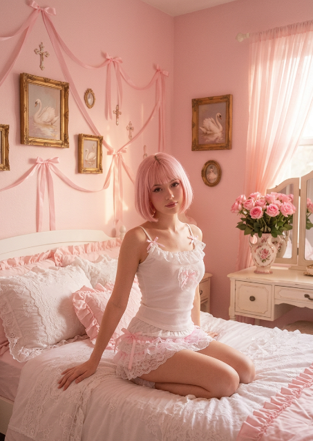 Sweetheart Diary Coquette Lace Ruffle Tank Top with Pink Bows