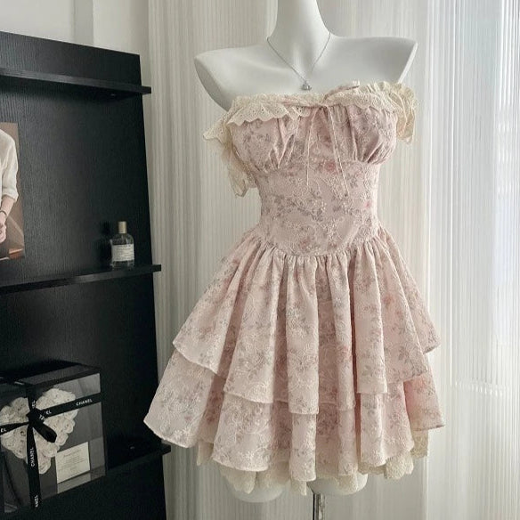 Floral Lace Tiered Coquette Dress coquette aesthetic clothing Floral Lace Tiered Coquette Dress coquette aesthetic clothing