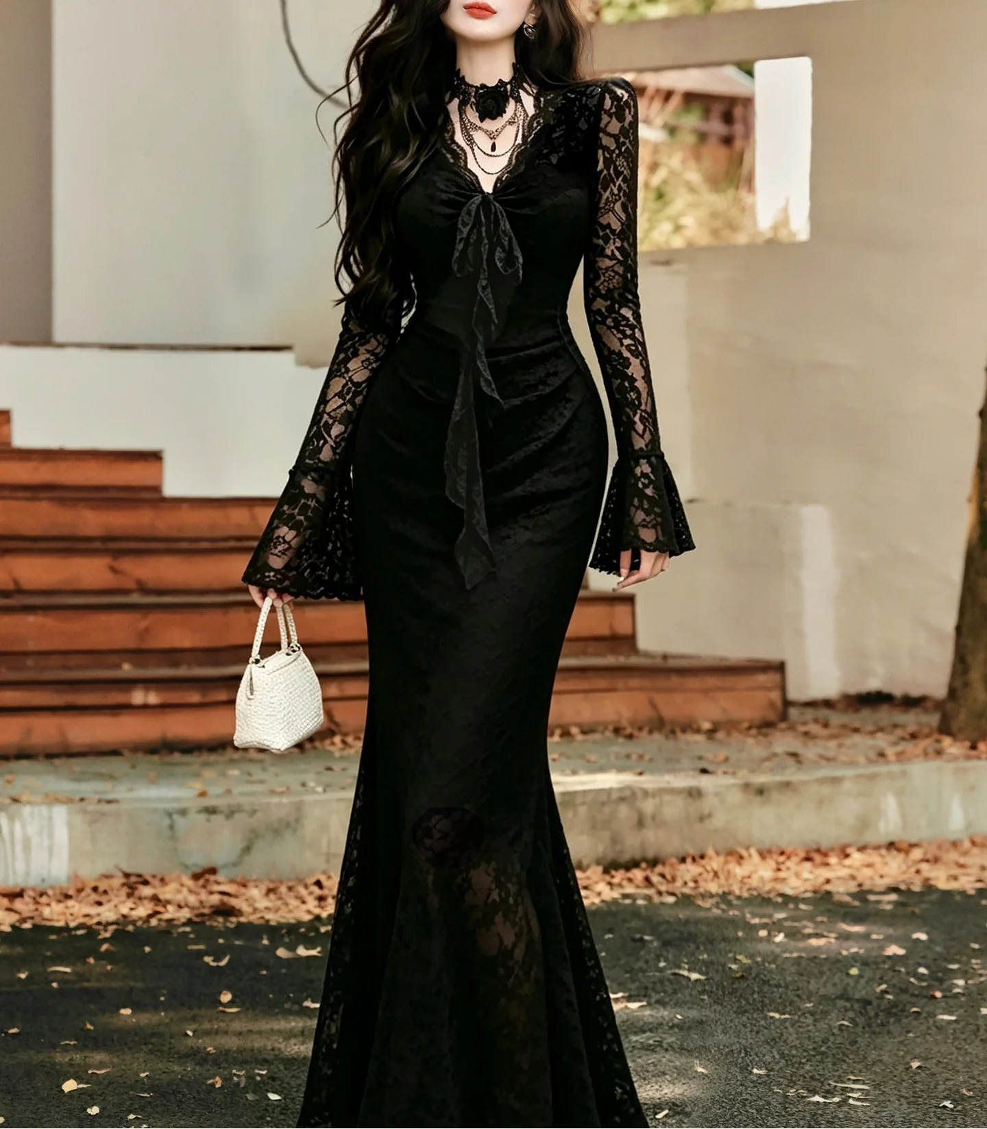 Obsidian Rose Dark Romantic Gothic Dress + Choker Necklace Set