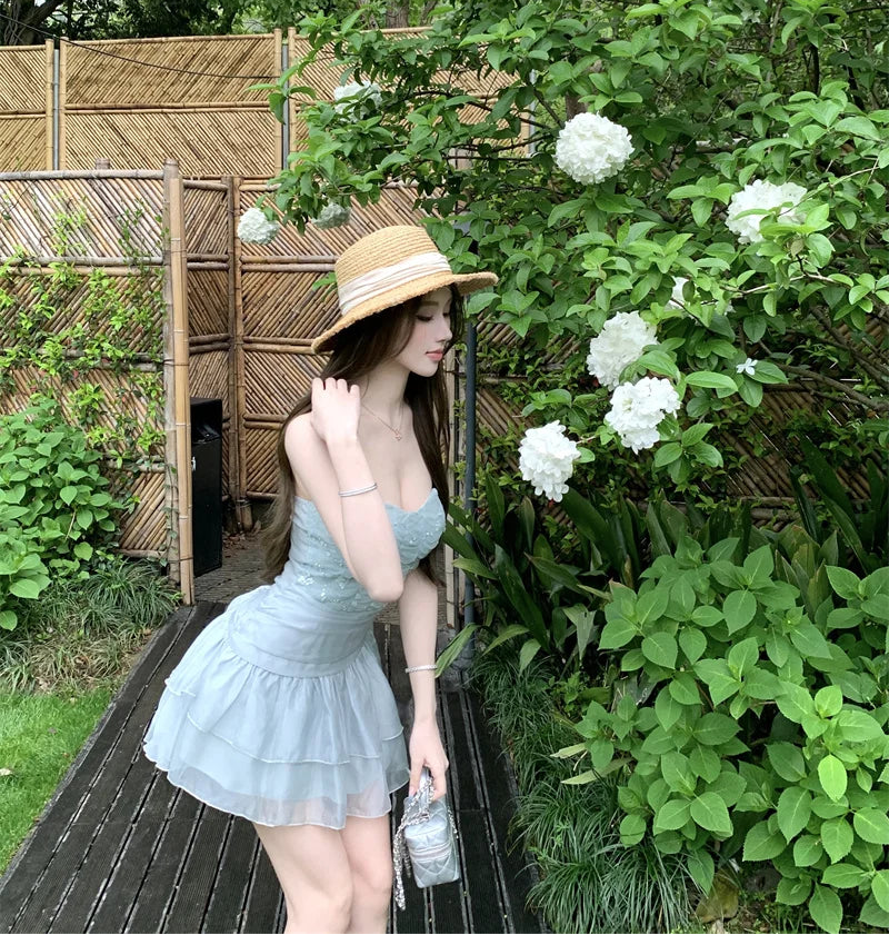 2-Piece Blue Nymph Fairycore Dress Set