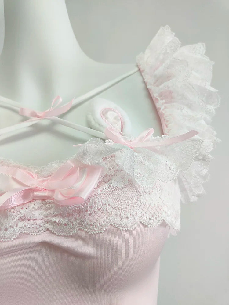 Wonder-hop Pink Coquette Bustier Top with Bunny Ears and Lace Ruffles