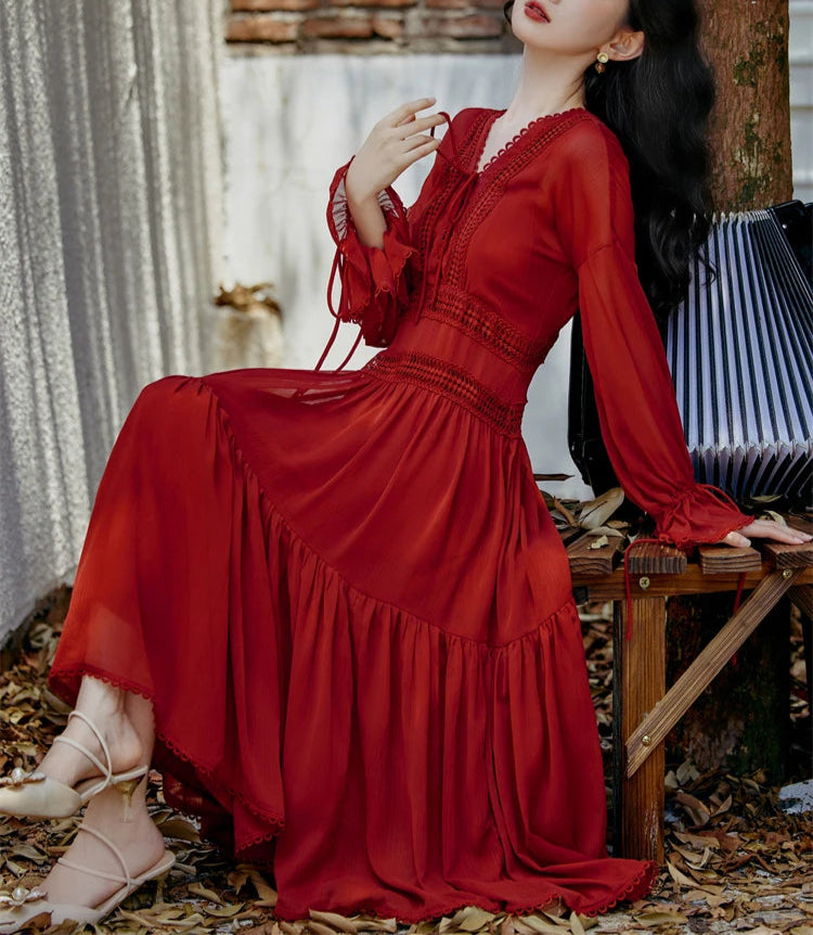 Red Cottagecore Dress Red Bohemian Dress Red Boho Dress Red Cottagecore Dress Red Bohemian Dress Red Boho Dress