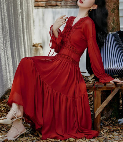 Rosemary Red Cottagecore Dress