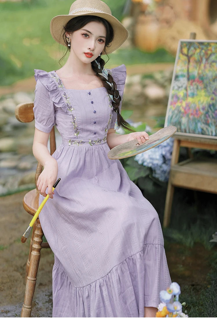 Lavender Cotton Cottagecore Dress pastel cottagecore cotton dress