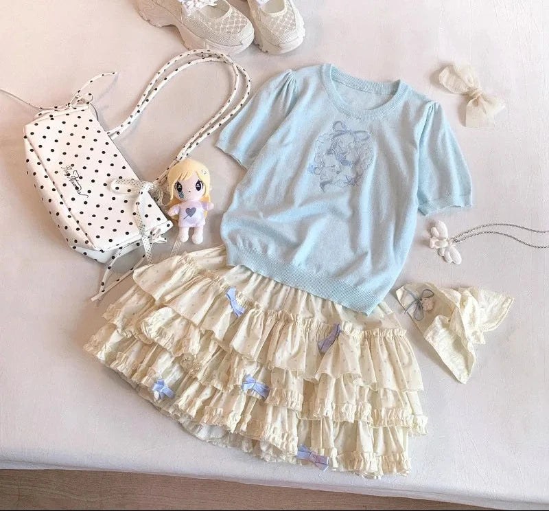 Kawaii Princess Himekaji Sukapan Ruffle Mini Skirt with Attached Shorts