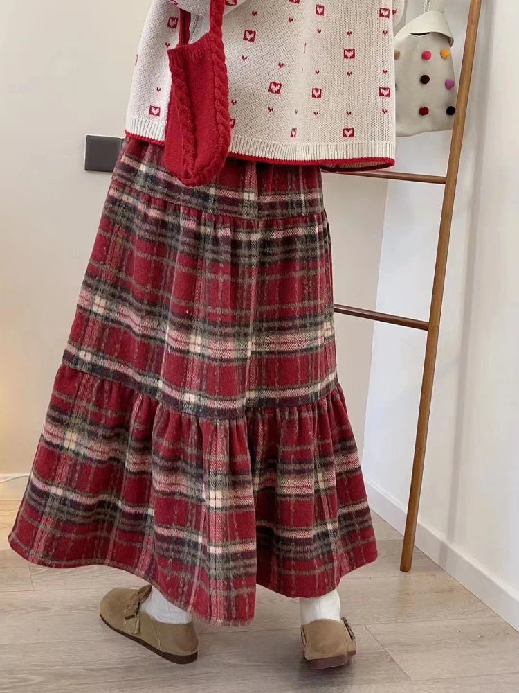 Plaid Wool Tiered Cottagecore Skirt