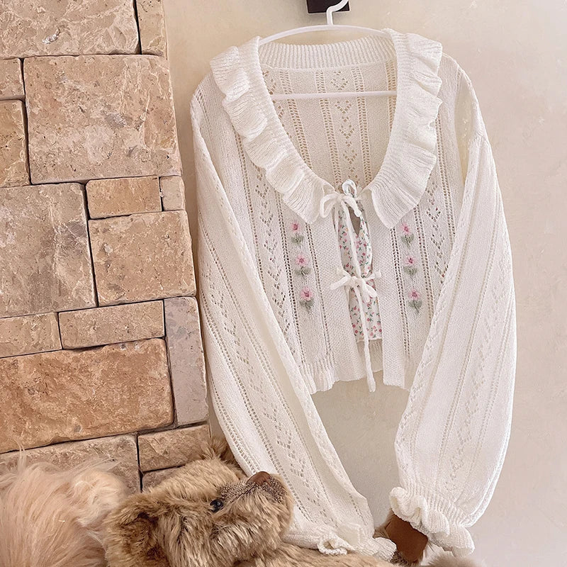 Cottagecore Cardigan with Flower Embroidery