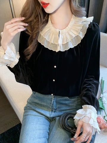 Dark Aesthetic Romantic Goth Velvet Shirt