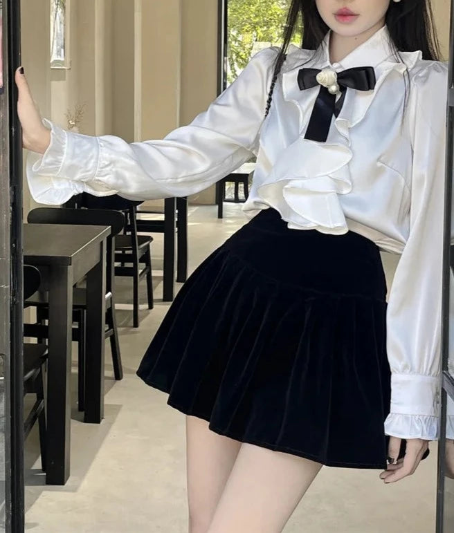 Morella Dark Academia Shirt / Velvet Skirt