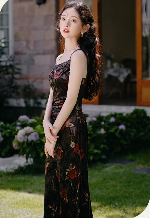 Dark Cottagecore Style Velvet Dress Dark Romantic Essence Style