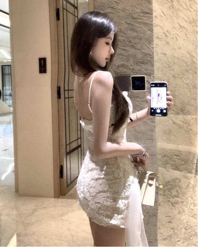 Flirty Heart Lace Coquette Mini Dress