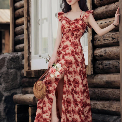 Fox Wind Floral Dark Cottagecore Dress