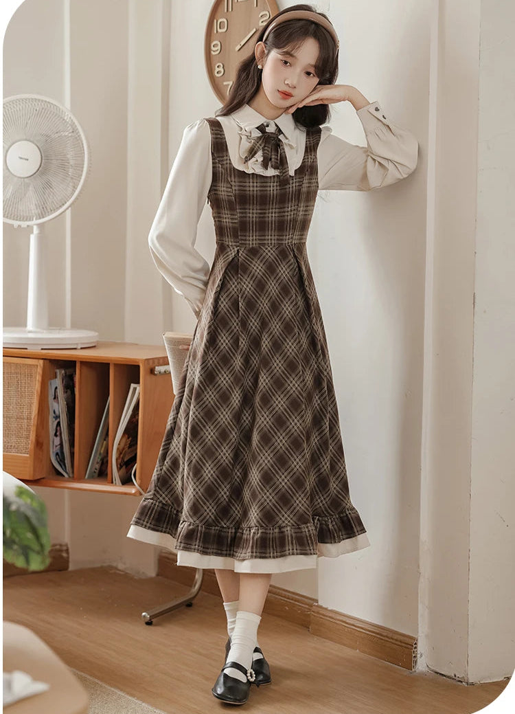 Thallia Dark Academia Plaid Dress