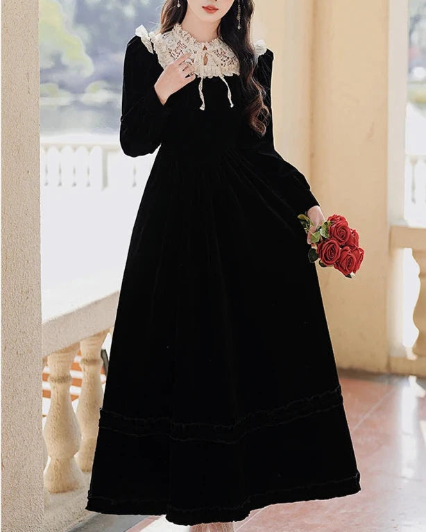 Koko Darkray Black Velvet Victorian-Style Dark Romantic Dress