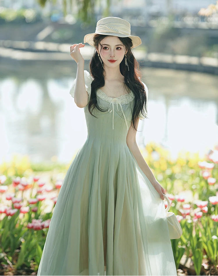 Evergreen Whisper Princesscore Fairy Dress - Romantic Vintage Cottagecore Gown