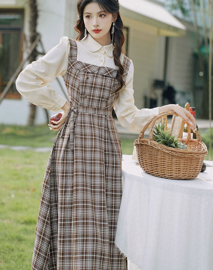 Wizard's Daughter Dark Academia Plaid Long Sleeve Dress