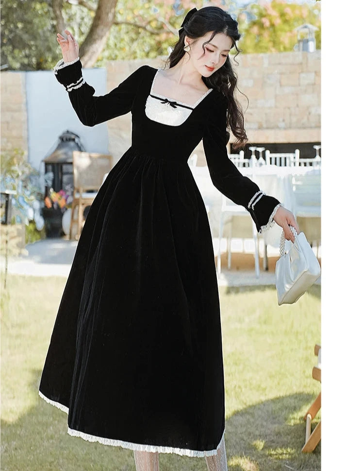 Yavia Dark Romantic Goth Princess Black Velvet Dress