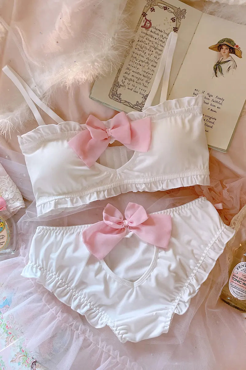 2-Piece Heart Coquette Lingerie Set with Pink Bow