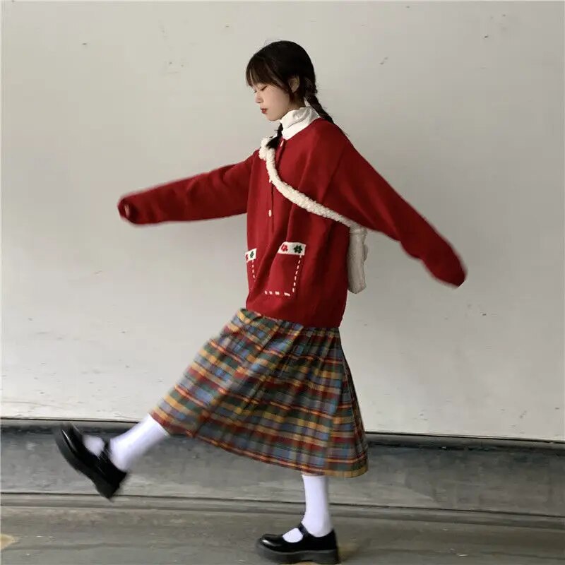 Plaid Pleated Wool Winter Skirt