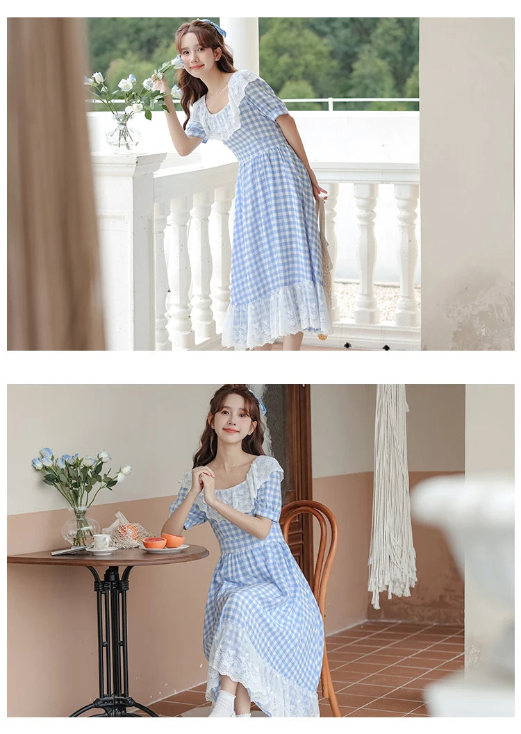 Heidi Plaid Blue Cottagecore Dress