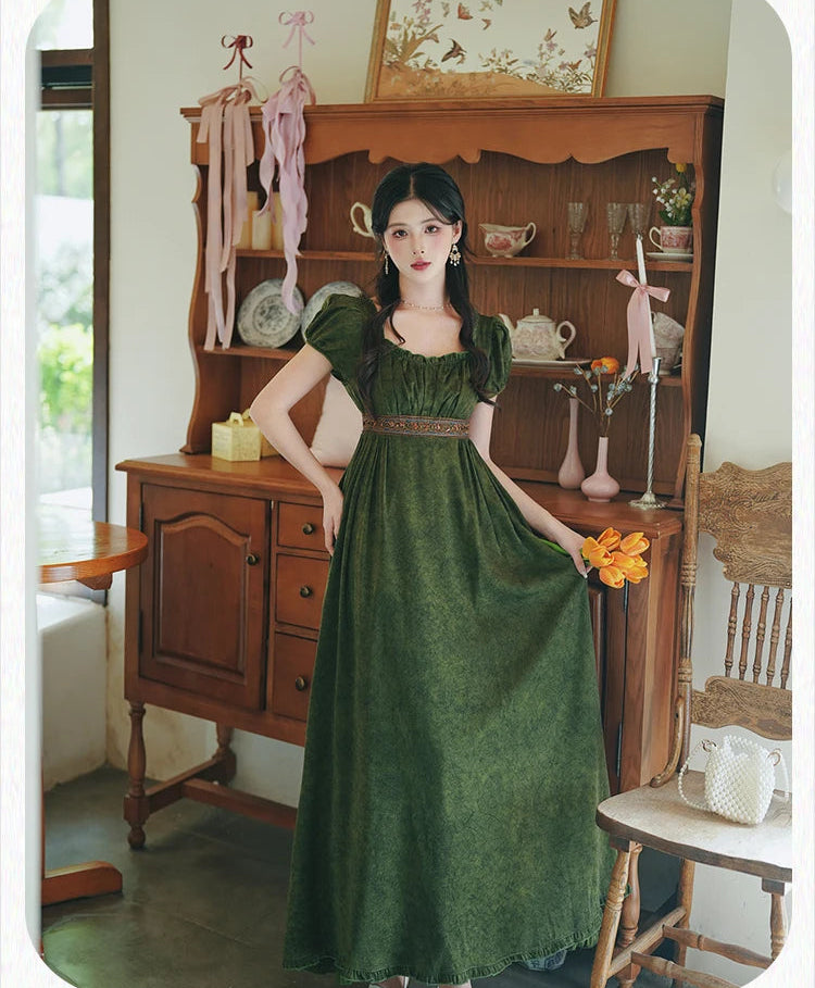 dark cottagecore dress Green Witch Dress dark cottagecore style Side Slit Prom Dress Pregnancy Dress Blue Dress Color:Midnight Gold The waist is defined