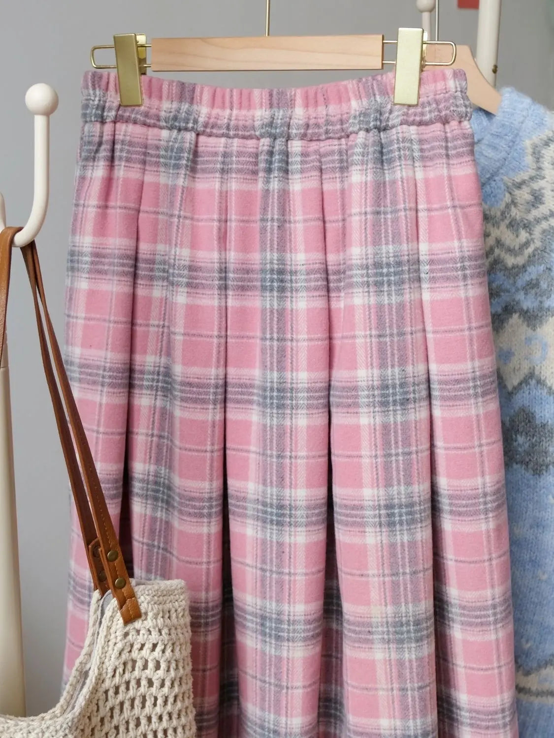 Pink Plaid Wool Skirt