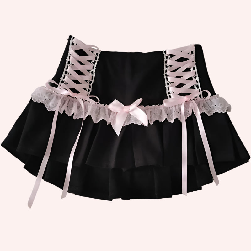 Black Pink Ribbon Coquette skirt coquette fashion coquette style