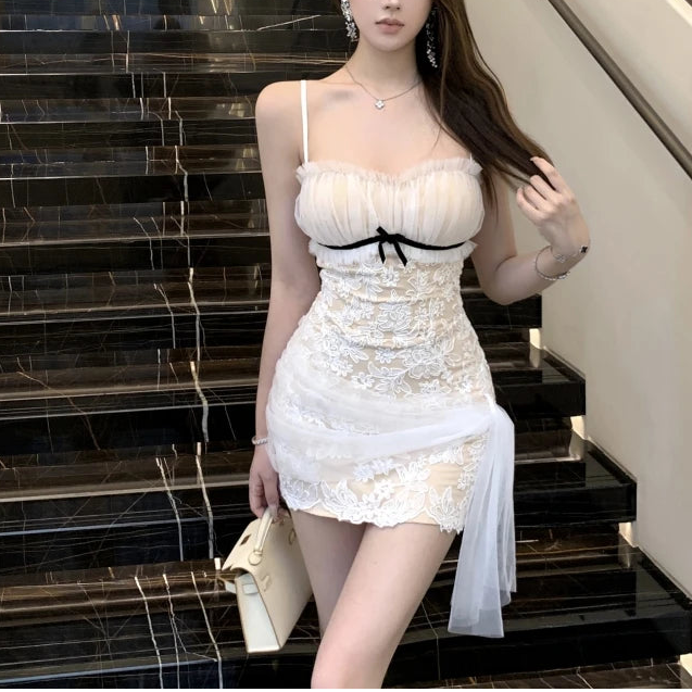 Flirty Heart Lace Coquette Mini Dress