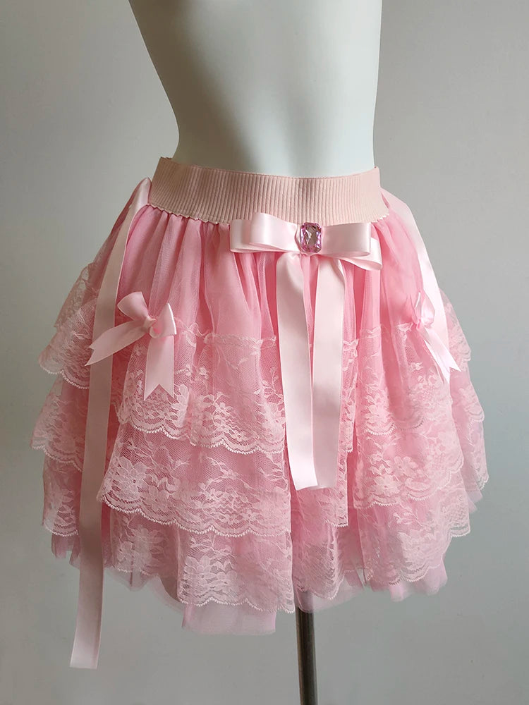 Candy Dance Coquette Style Lace Bow Mini Skirt