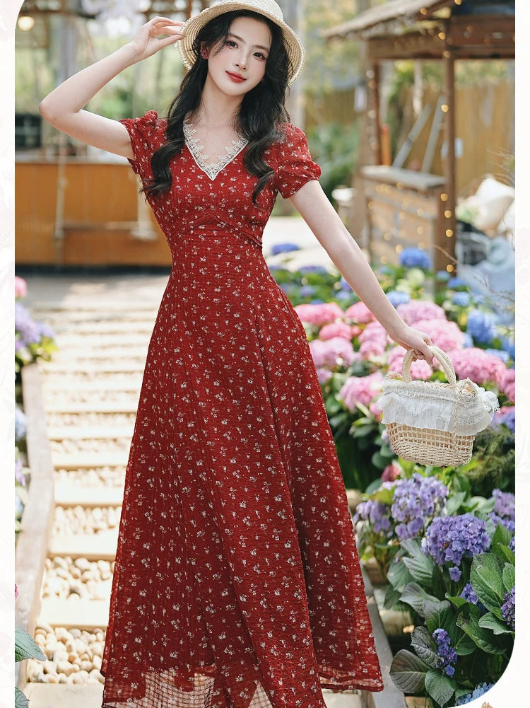 Apple Pie Red Cottagecore Dress