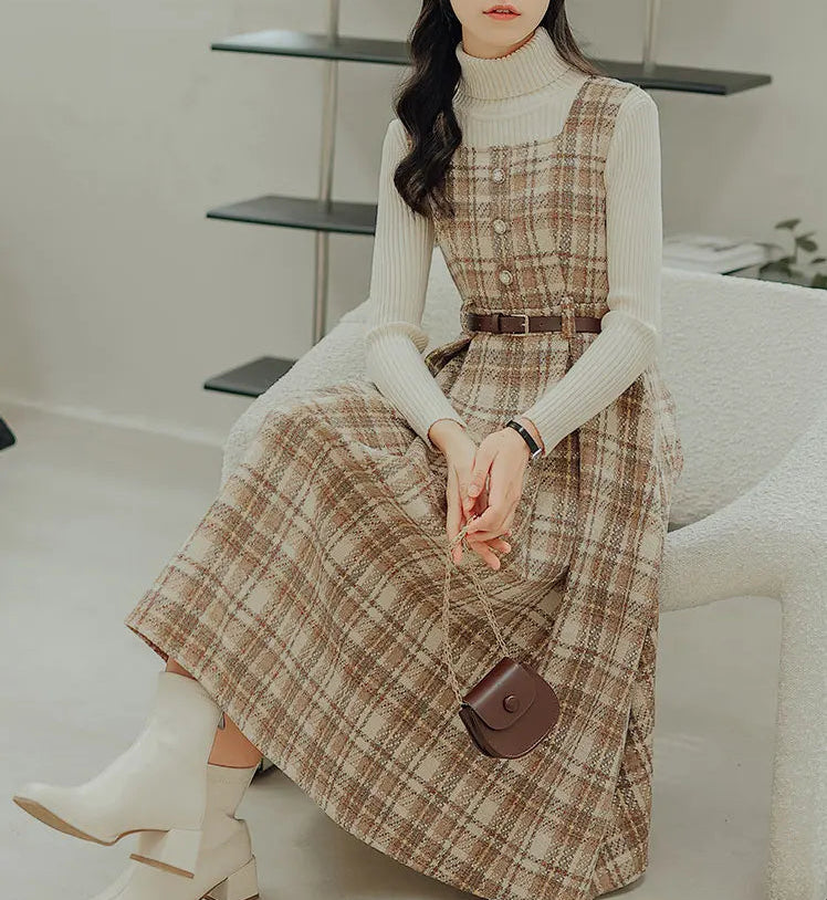 Hazel Berry Dark Academia Wool Pinafore Dress