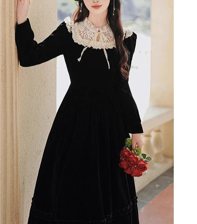 Koko Darkray Black Velvet Victorian-Style Dark Romantic Dress