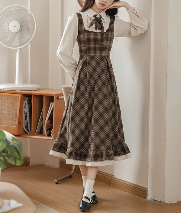 Thallia Dark Academia Plaid Dress