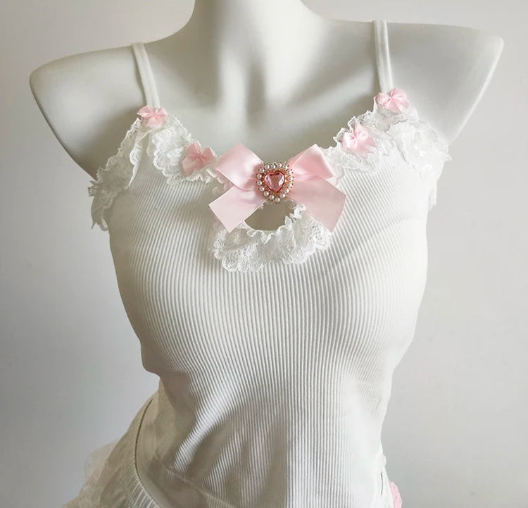 Pink Crystal Coquette Top with Padded Bust