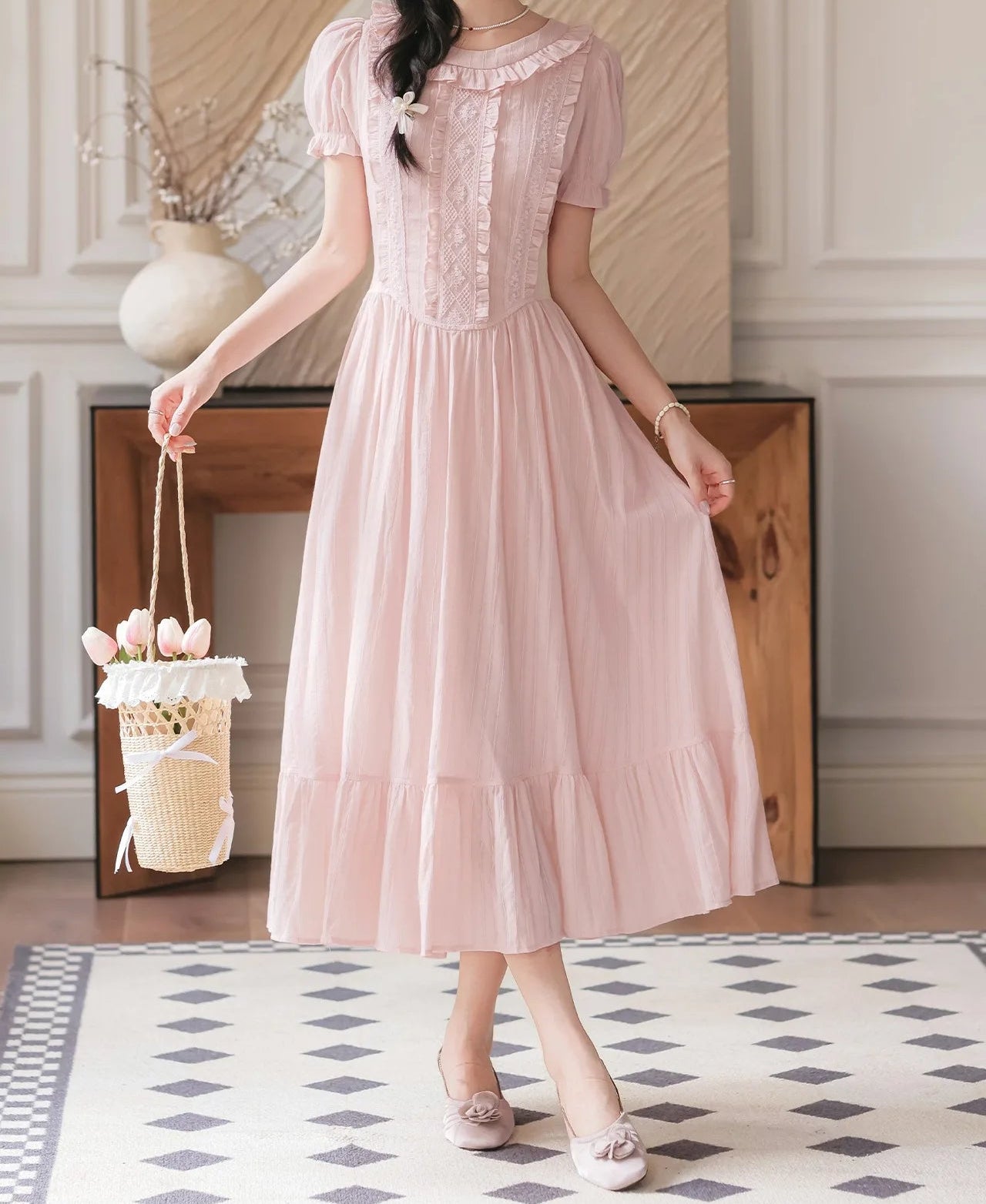 Sugar Vine Pastel Cottagecore Blush Pink Vintage-Coquette Dress
