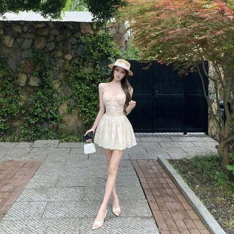 Balletcore Lace Mini Dress Coquette Princess Style