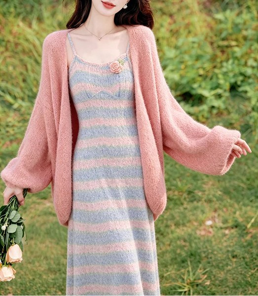 Marshmallow Cottage Pastel Cottagecore Cozy 2-Piece Dress Set Soft Girl Outfit