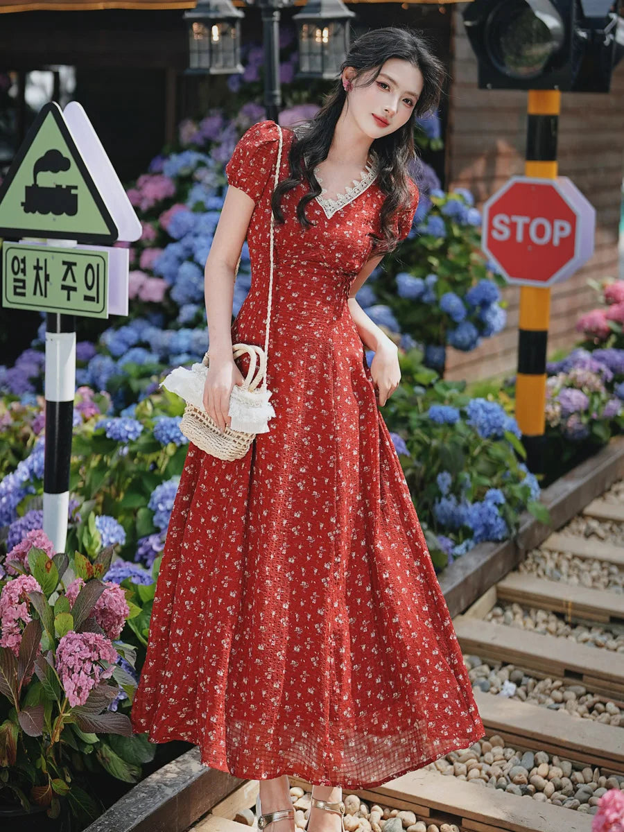 Apple Pie Red Cottagecore Dress