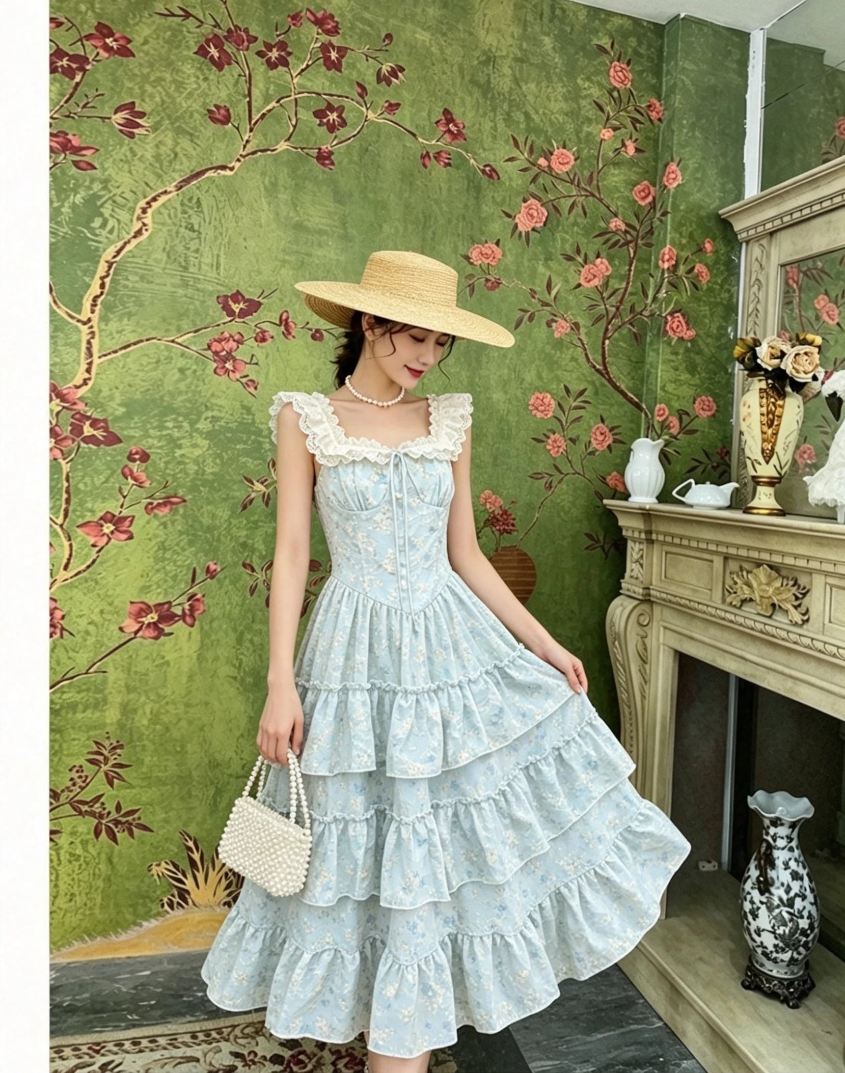 Light Blue Floral Shabby Chic dress light blue Coquette Dress Light Blue Floral Shabby Chic dress light blue Coquette Dress