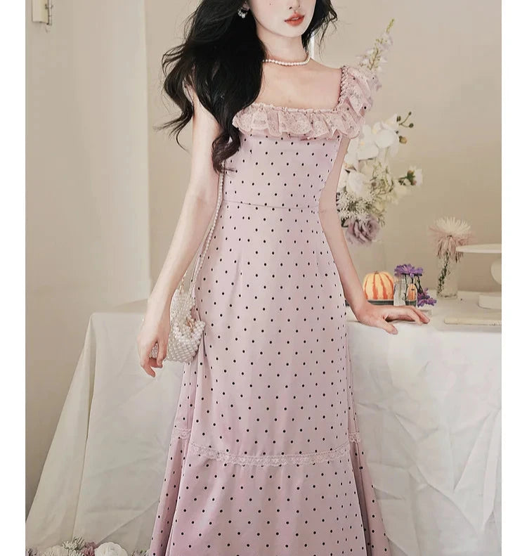 Barbara Dusty Pink Polka Dot Dress