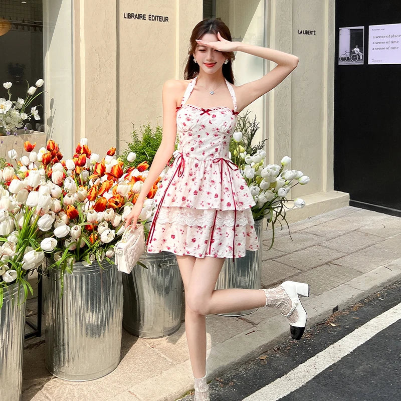 Cherry Bird Red Ribbon Coquette Dress