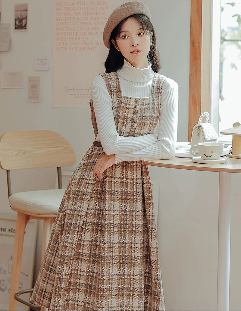 Hazel Berry Dark Academia Wool Pinafore Dress