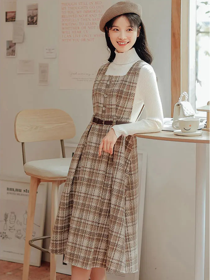 Hazel Berry Dark Academia Wool Pinafore Dress