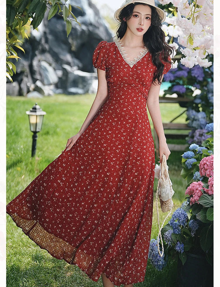 Apple Pie Red Cottagecore Dress