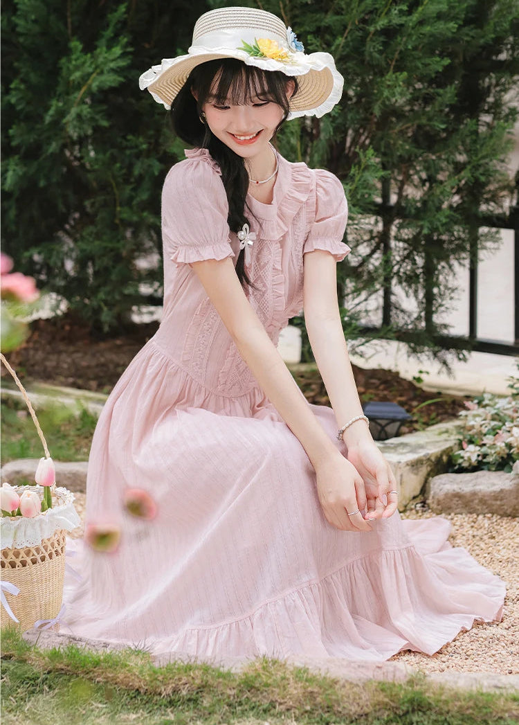 Sugar Vine Pastel Cottagecore Blush Pink Vintage-Coquette Dress