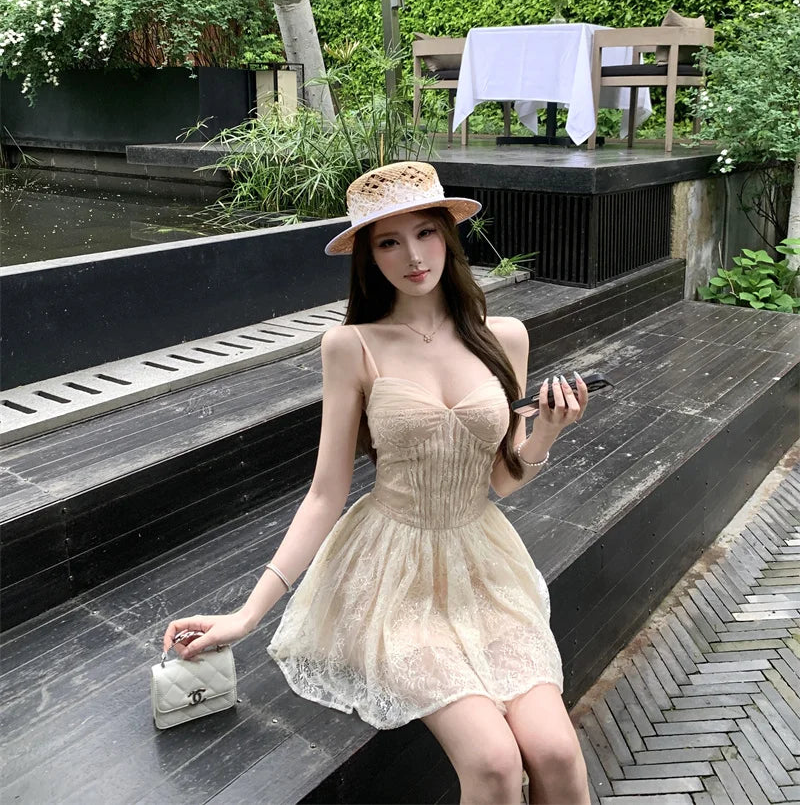 Balletcore Lace Mini Dress Coquette Princess Style