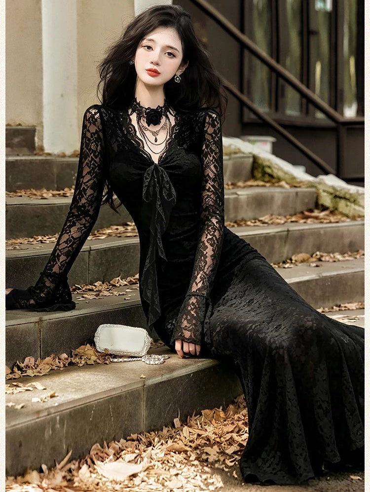 Obsidian Rose Dark Romantic Gothic Dress + Choker Necklace Set