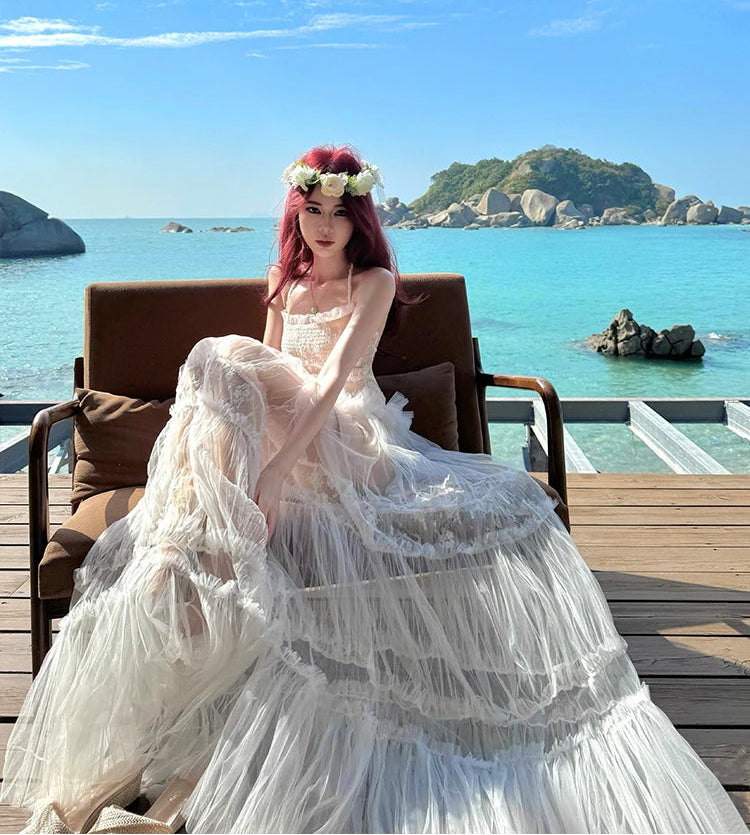 long white sheer Ethereal Fairy Dress white fairycore dress fairy dresses