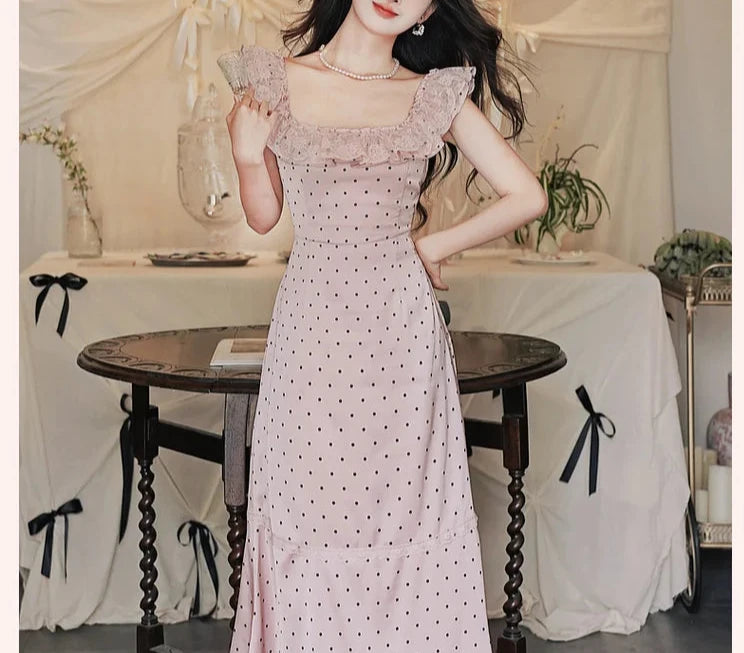 Barbara Dusty Pink Polka Dot Dress